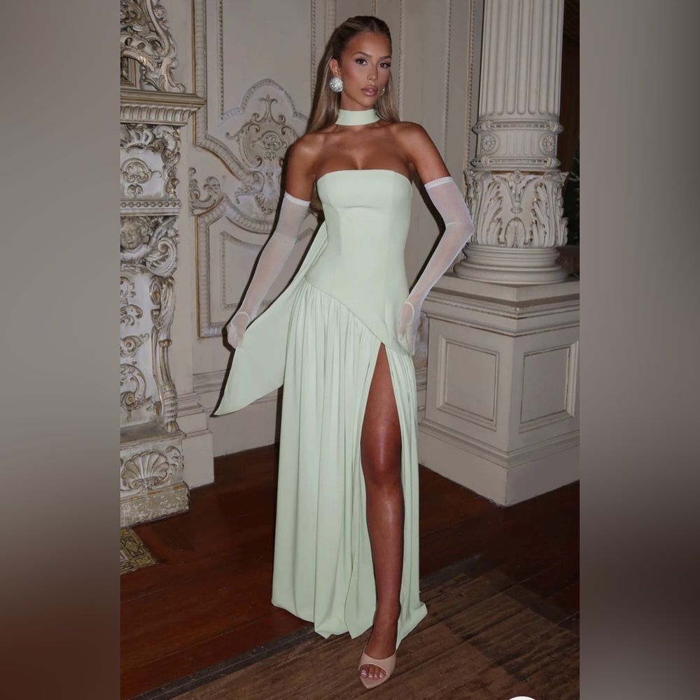 Chic Strapless Mint Green Evening Dress